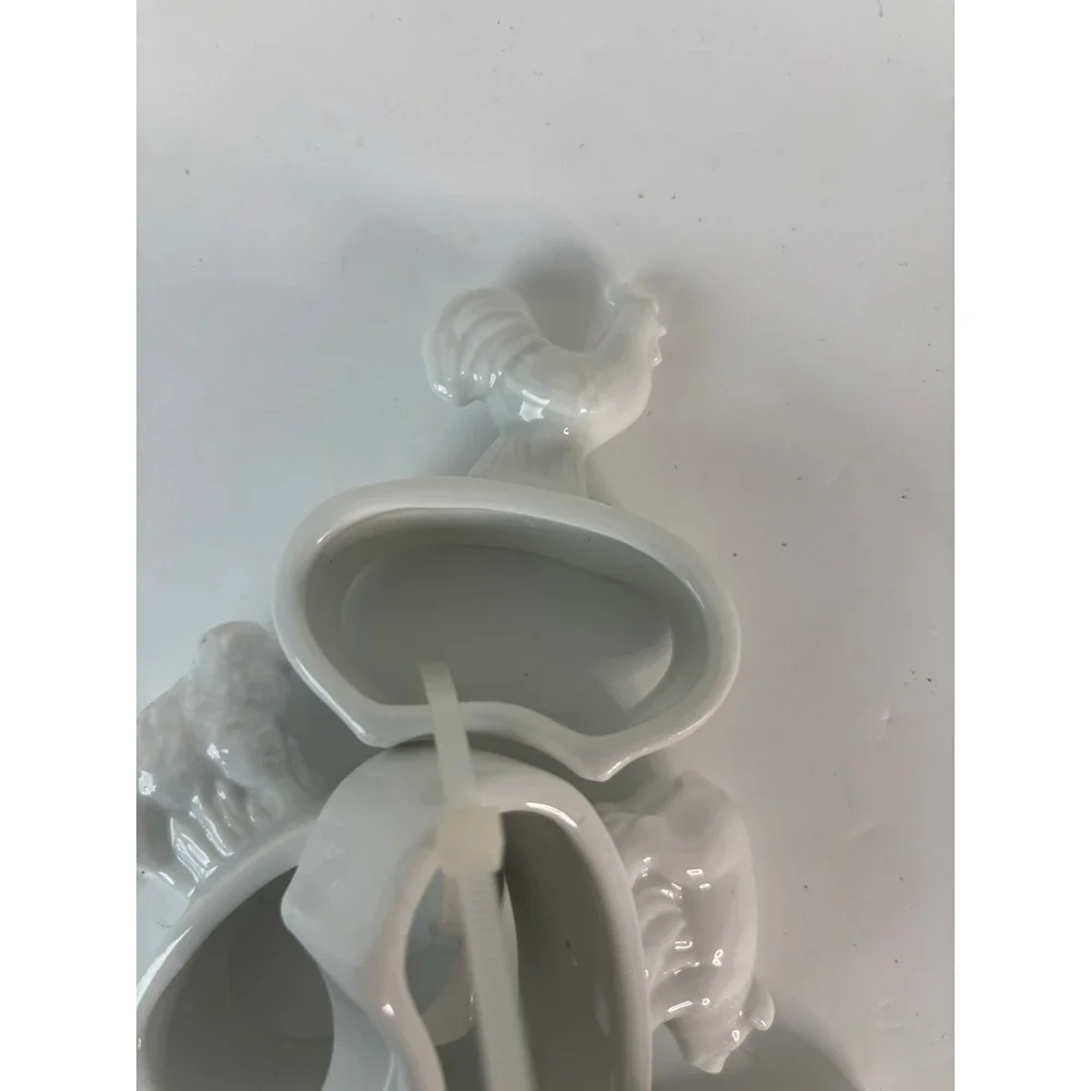 Farmhouse Animals White Ceramic Napkin Ring Holders Set of 6